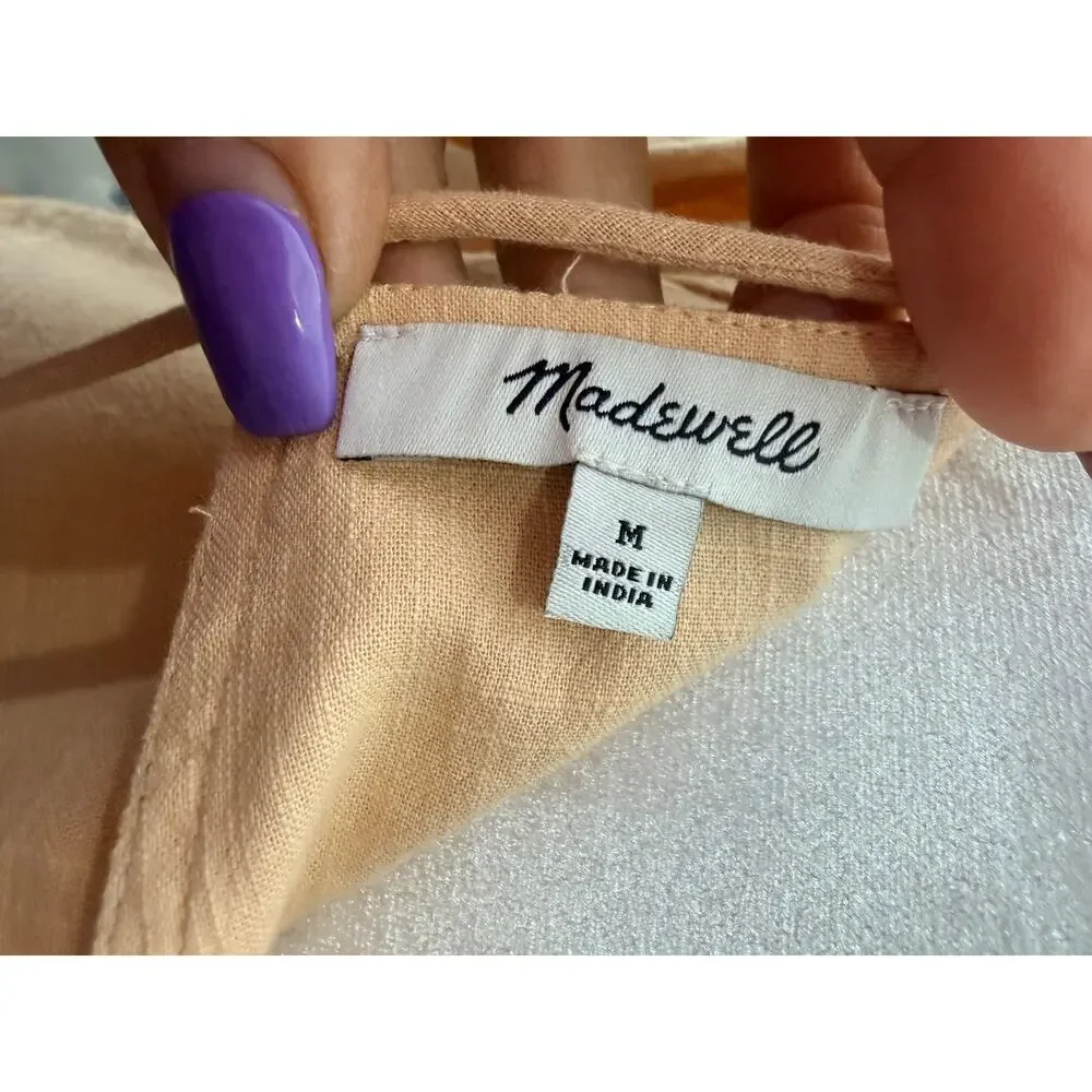Madewell Embroidered Boho Puff Sleeve Top Cream Orange M NWOT
